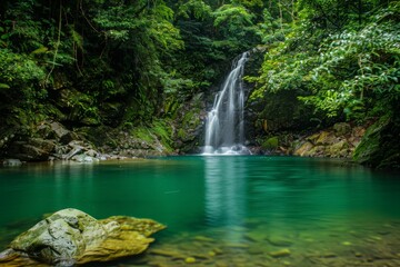 Serene Waterfall Cascading into a Tranquil Pool