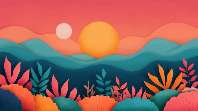 Ocean acidification illustrated by the effects of increased CO2 on marine life emphasizing the need to address this hidden consequence of climate change Background Illustration, Bright color tones, ,