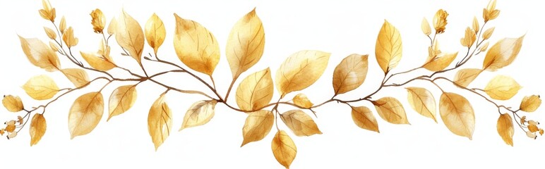 Naklejka premium Antique watercolor set of branches with gold leaves on a white background