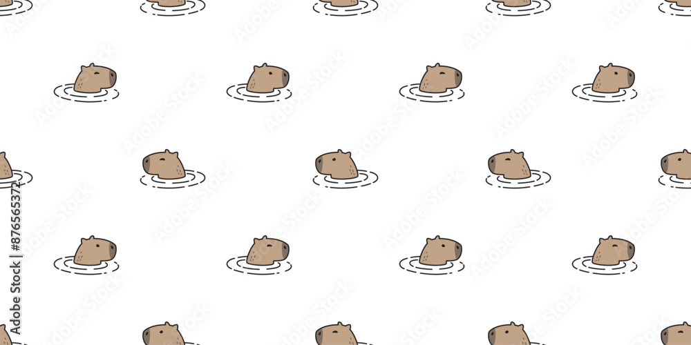 Wall mural capybara seamless pattern swimming shower vector cartoon pet doodle south america animal gift wrappi