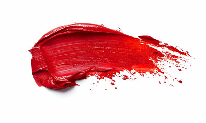 Close-up of a vibrant red paint smear on a white background. Perfect for art concepts, color palettes, and design elements.
