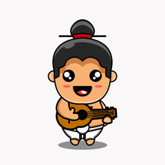 Obraz premium cute vector design illustration mascot character sumo playing guitar