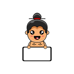 cute vector design illustration of sumo mascot character with a board