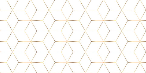 Abstract hexagonal futuristic geometric backdrop White background and embossed hexagon , honeycomb gold cube hexagon concept design abstract technology background vector background, or wallpaper.