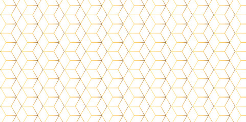 Obraz premium Abstract hexagonal futuristic geometric backdrop White background and embossed hexagon , honeycomb gold cube hexagon concept design abstract technology background vector background, or wallpaper.