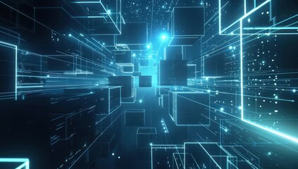 Obraz premium Abstract Digital Network with Glowing Lines and Cubes