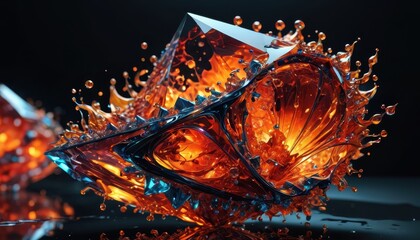 Abstract Splash of Orange and Blue Liquid.