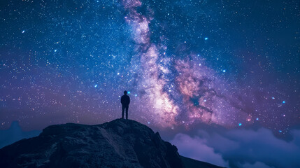Fototapeta premium Silhouetted Figure Gazing at Milky Way Galaxy