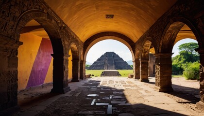 Fototapeta premium Ancient Mayan Pyramid through Arched Corridor.