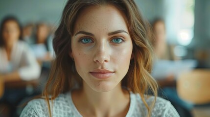 Closeup of a teacher explaining a concept, realistic skin tones, deep depth of field, 8k resolution, focus covering all objects, stunning photography