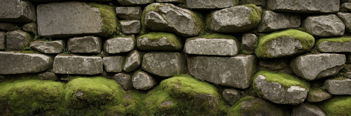 Rough Stone Wall with Weathered Texture and Moss