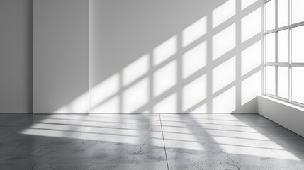 Abstract architecture shadow and lights in office room on white wall from window. 