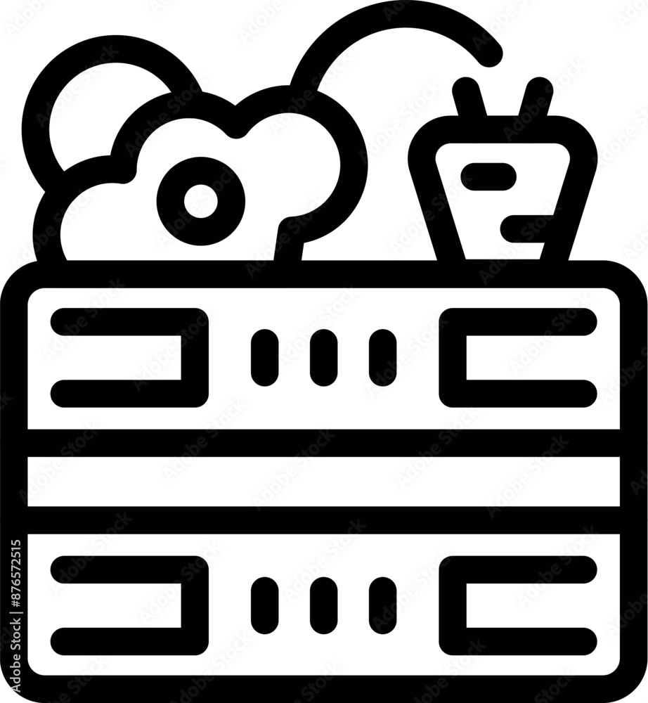 Poster line art style icon of a data server processing cloud computing with a router