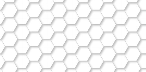 Abstract hexagonal futuristic geometric backdrop White background and embossed hexagon , honeycomb white hexagon concept design abstract technology background vector background, or wallpaper.