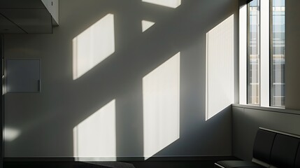 Obraz premium Abstract architecture shadow and lights in office room on white wall from window. 