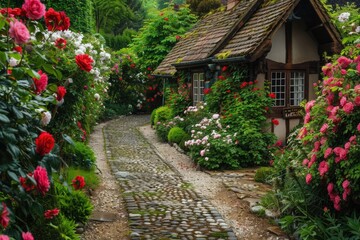 Naklejka premium A small house with a garden in front of it