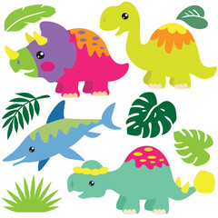 dinosaurs vector cartoon illustration