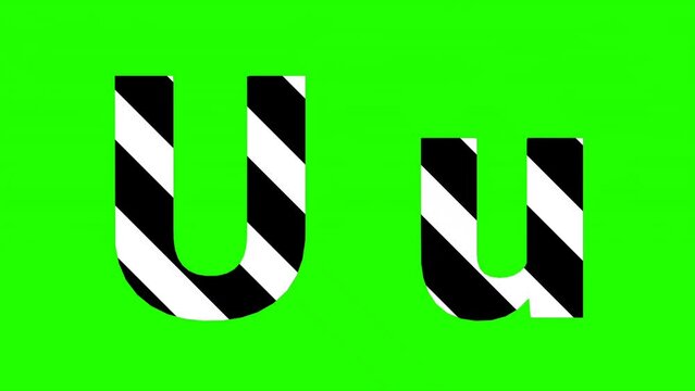 Animated letter "U" with black and white stripes. Perfect for educational videos, alphabet learning, or creative projects.