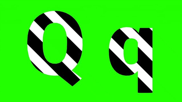Animated letter Q with black and white stripes, suitable for educational videos or presentations.
