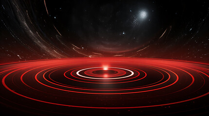 Obraz premium Red rings surround a central light, cosmic energy, vast space. 