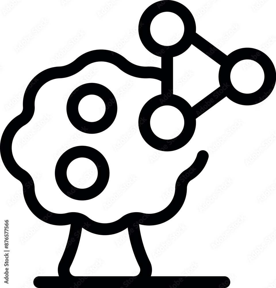 Poster simple line icon of a tree with a brain shape and a network growing from it