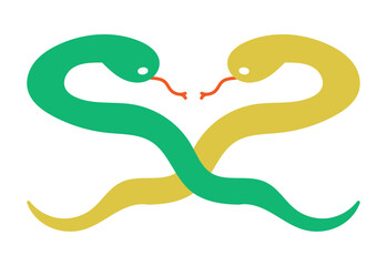 年賀状素材、巳年の絡み合うヘビのイラスト