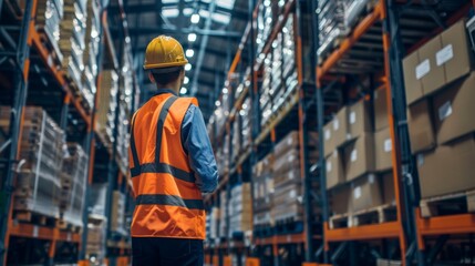 Fototapeta premium A person working in factory warehouse, manufacturing industry business distribution storage of logistic occupation.