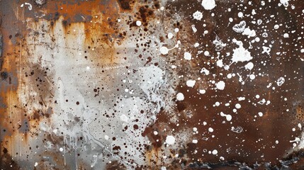 Texture of rusty iron plate with splattered white paint