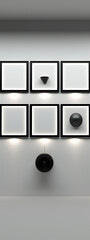 Abstract grid with black shapes and lights.