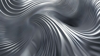 Metallic silver 3D rendering of smooth curved lines forming an abstract futuristic tunnel