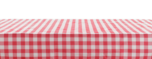 Picnic tablecloth on table against white background