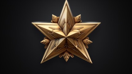 Obraz premium Ornately Crafted 3D Golden Star with Leaf Accents on Black Background