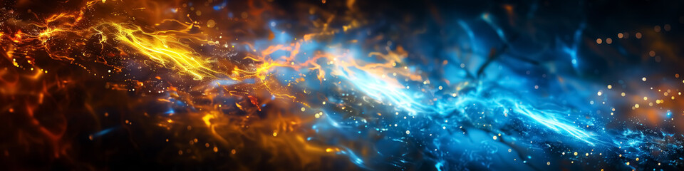 abstract plasma golden and blue lightning, fantasy fire, flame, flash light. Wall Art Poster Print Design for Home Decor, Decoration Artwork, Wallpaper & Background