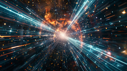 Fototapeta premium futuristic hyperspace stars travel concept, fantasy travelling in deep space, abstract science fiction pattern