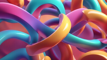 Playful 3D Rendering of Intertwined Pastel-Colored Tubes