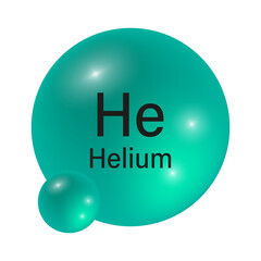 Helium element symbol. Green gradient sphere. Chemical icon vector. Periodic table detail.