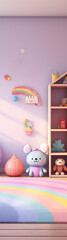 Fototapeta premium Playful teddy bears on a rainbow-colored bed.