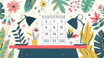 Aesthetic desk calendar template for 2025 year. Week starts on Sunday. Boho typography design planner. Vintage decorative calendar. 2025 planner with grids and notes. English vector calendar. stock il