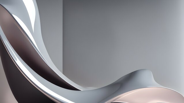 Silver and pink fluid shapes on a pale gray background