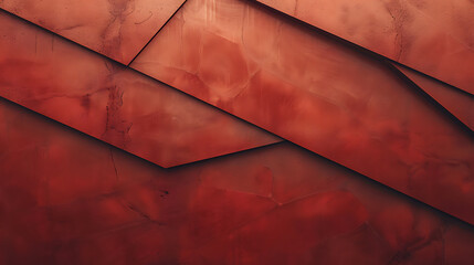 Red metal panels in overlapping geometric shapes.
