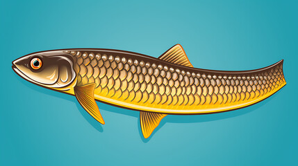 A golden fish with brown scales, swimming on a blue background, illustrates the beauty and tranquility of nature. 
