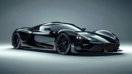 Black fast sports car. Futuristic sports car concept. Generative Ai.