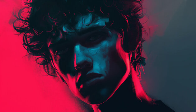 Moody portrait of young man with dramatic lighting artistic expression intense gaze