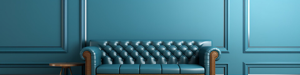Obraz premium Blue Leather Sofa Interior Design Minimalist Elegance 
