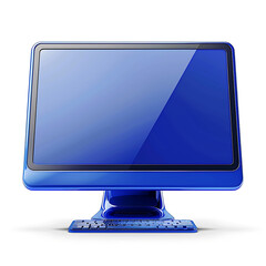 Blue computer monitor and keyboard, modern technology, clean design, digital workspace. 

