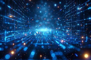 Naklejka premium Abstract Digital Network With Blue And Orange Lights