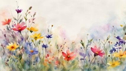 Obraz premium Watercolor wildflowers in soft colors create a dreamy and whimsical scene.