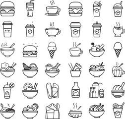 Restaurant and food related line vector icon set, 
restaurant, outline, doodle, menu, pizza, chicken, 