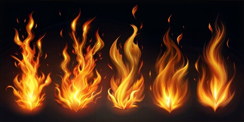 Fototapeta premium fire flames collection isolated on transparent background