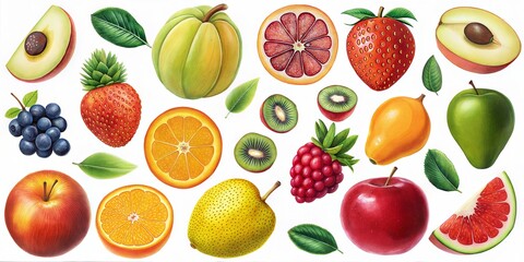 Naklejka premium set of different fruits. vector illustration